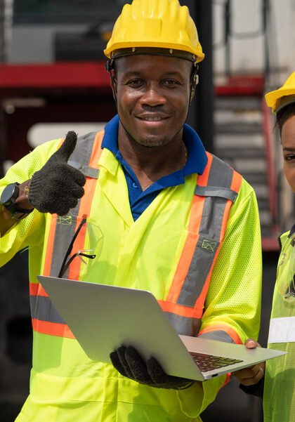 Black,African,Male,And,Female,Worker,Showing,Thumbs,Up,With