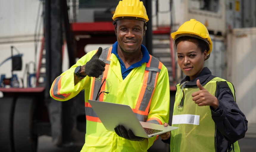 Black,African,Male,And,Female,Worker,Showing,Thumbs,Up,With